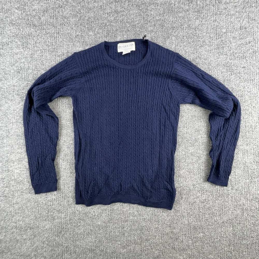 Pendleton Sweater Womens Petite P Blue Cable Knit Merino Wool Crewneck Pullover